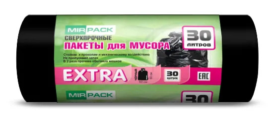 Мешки ПНД MIRPACK "EXTRA" 30 л, 30 шт, 12 мкм, 50*60см, черные (1/24)