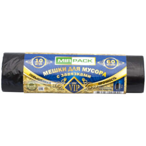 Мешки ПНД MIRPACK "VIP" с завяз. 60 л, 10 шт, 18 мкм, чёрный (1/32)