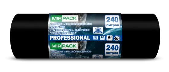 Мешки ПНД GreenClean "PROFESSIONAL" 240 л, 10 шт, 30 мкм, 85*120см, черные (1/14)