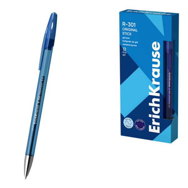 Ручка гелевая ErichKrause R-301 Gel Stick Original 0.5, цвет чернил синий (в коробке по 12 шт.)